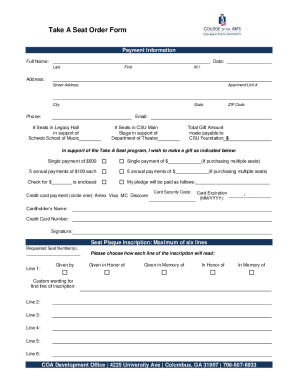 Fillable Online Take a Seat Order Form Fax Email Print - pdfFiller