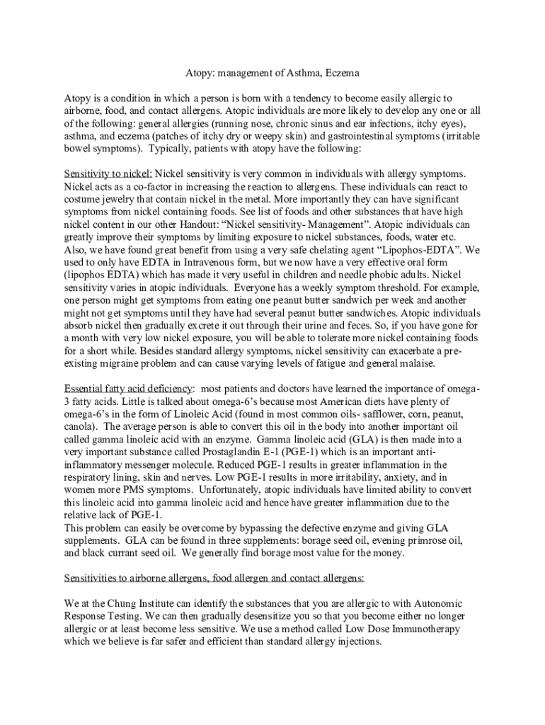 Fillable Online The triad of asthma, eczema, and allergies explained