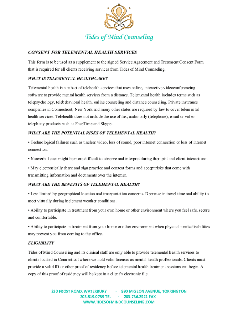 Fillable Online Telehealth Counseling Consent Form Template Fax Email ...