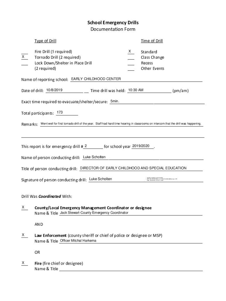 Fillable Online School Emergency Drills site Documentation Form Fax