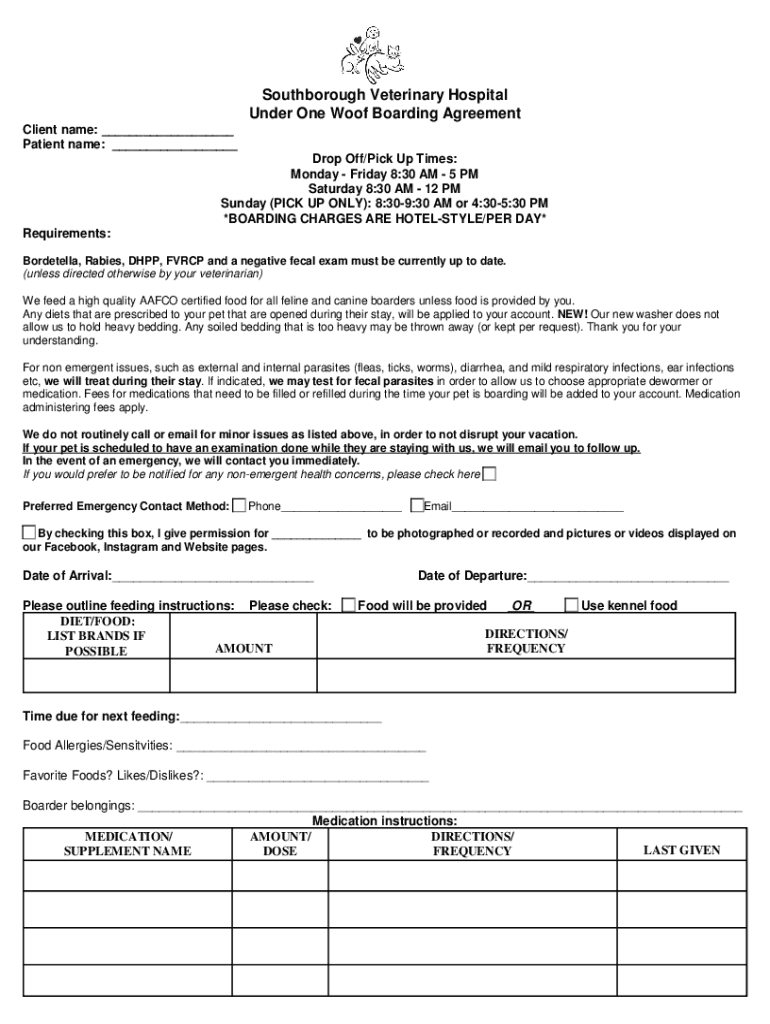 Fillable Online Pet Boarding in Baton Rouge, LAVCA All Pets Animal Fax Email Print pdfFiller