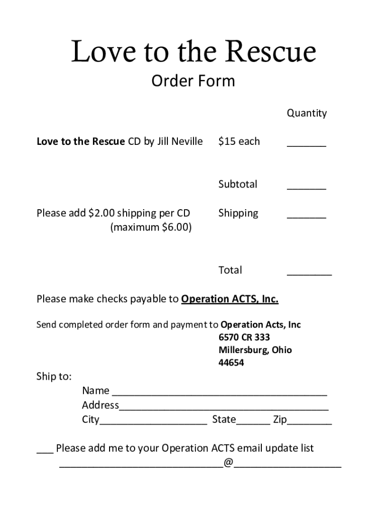 Fillable Online Love to the Rescue order form Fax Email Print pdfFiller