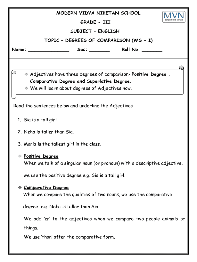 Fillable Online Degrees of Comparison Worksheet Fax Email Print - pdfFiller