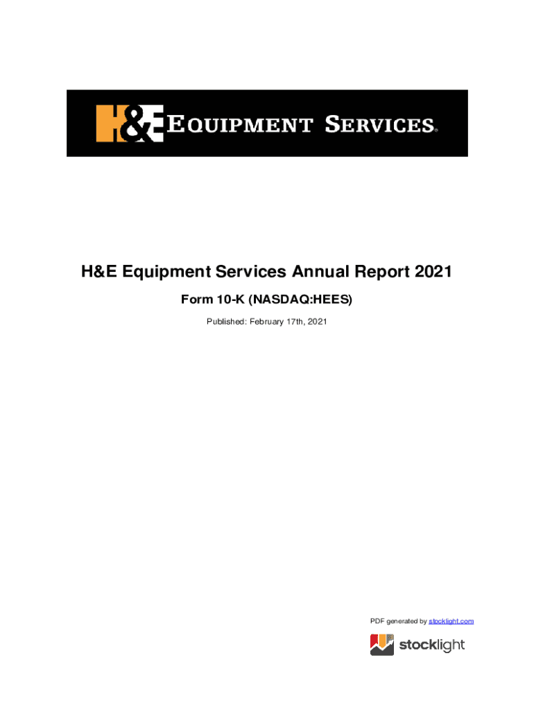 Fillable Online H&E Equipment Services Annual Report 2021 Fax Email