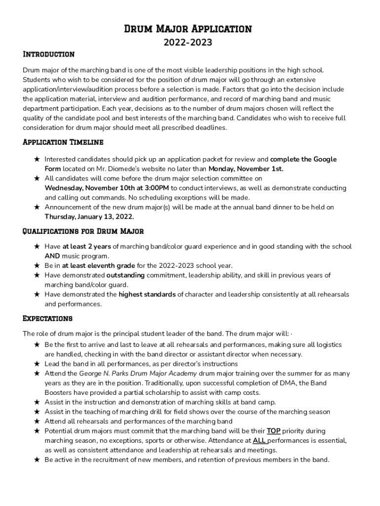 Fillable Online Park Ridge Drum Major Application 20222023 Fax Email
