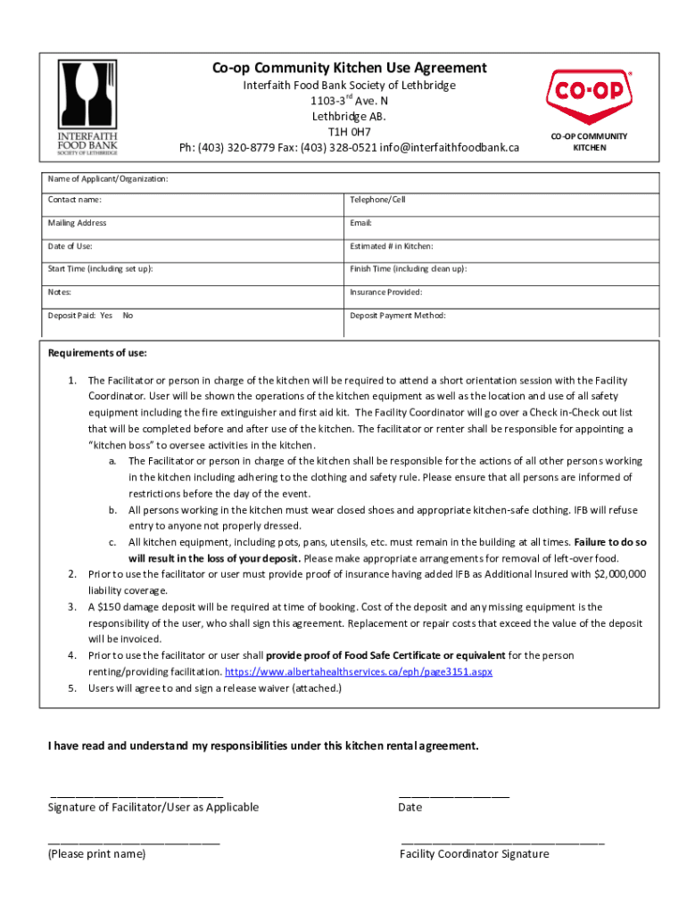 Fillable Online Coop Community Kitchen Use Agreement Fax Email Print pdfFiller