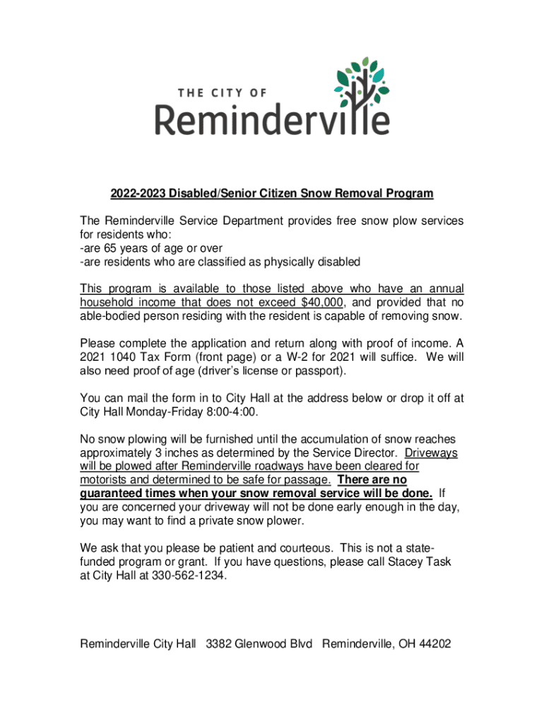 Fillable Online Residential Senior Snow Removal Program Returns for