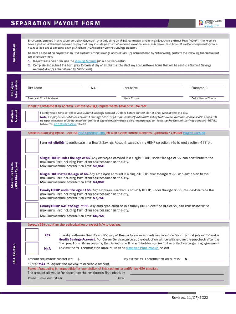 Fillable Online Separation Payout Form. Separation Payout; Fax Email Print pdfFiller