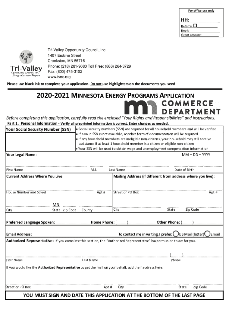 Fillable Online Energy assistance application mn fillable Fax Email
