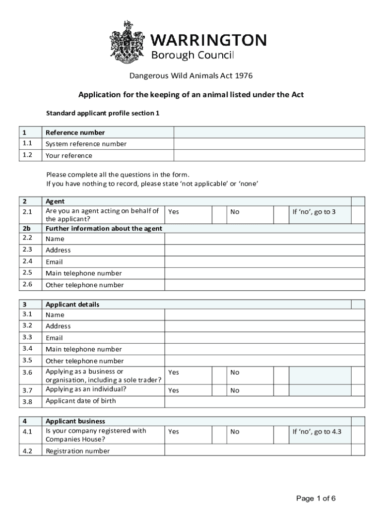 Fillable Online Animal boarding licence application form. Dangerous