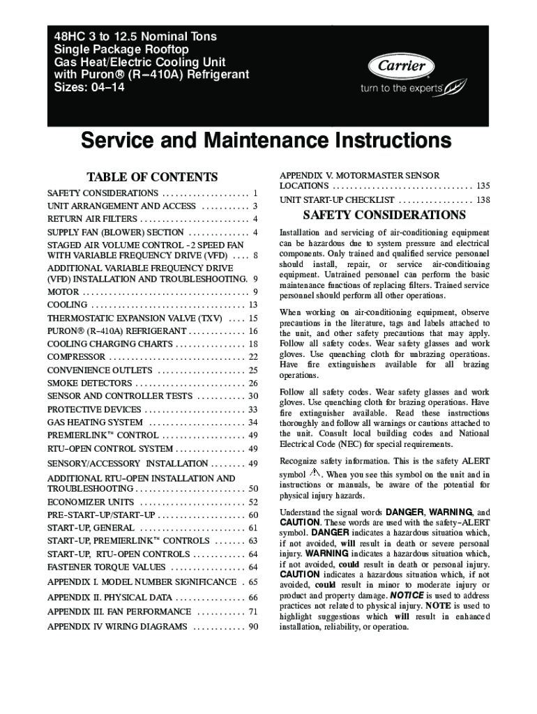 Fillable Online Carrier 48HC*0414 Service And Maintenance Instructions