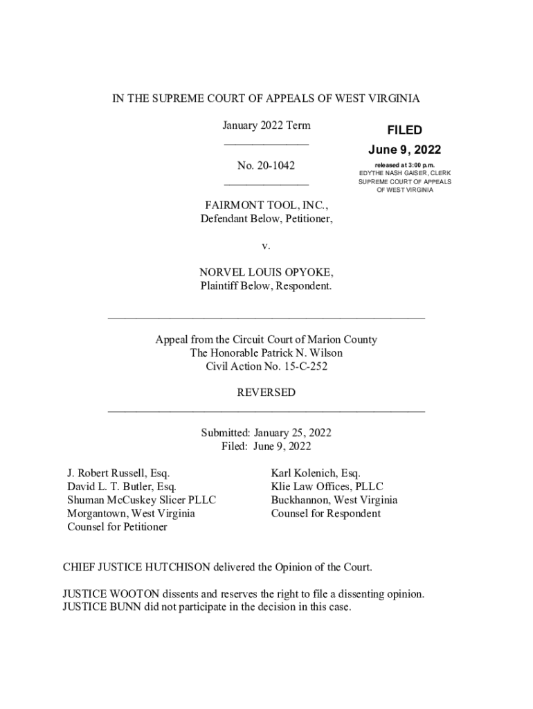 Fillable Online Fairmont Tool, Inc. v. Norvel Louis Opyoke, Case No. 20