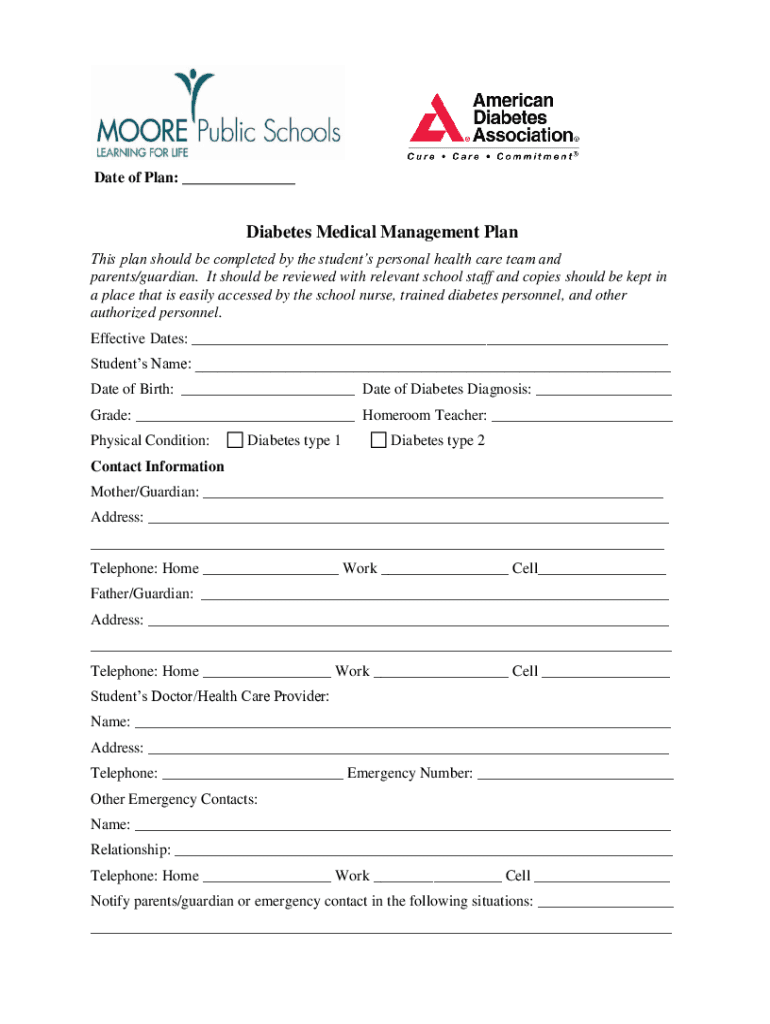 Fillable Online SAMPLE Diabetes Medical Management Plan (DMMP) Fax