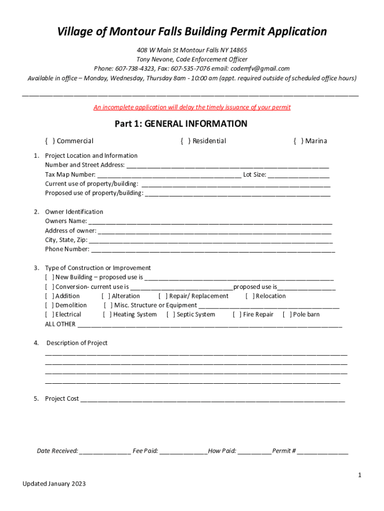 Fillable Online Code Enforcement VILLAGE OF MONTOUR FALLS Fax Email