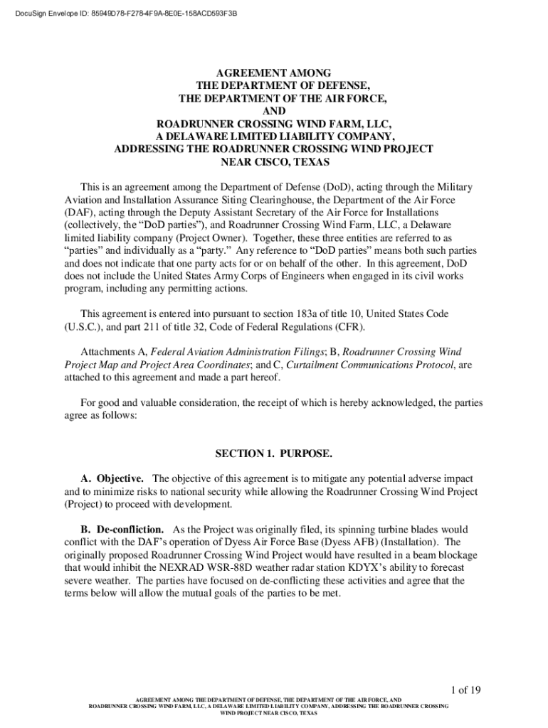 Fillable Online Roadrunner Crossing Wind Project Mitigation Agreement. Fax Email Print