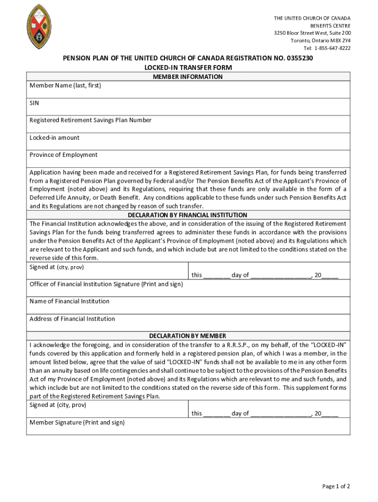Fillable Online Lockedin Transfer FormPension Plan of The United