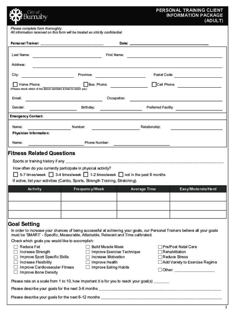Fillable Online 17 Printable free personal trainer forms Templates Fax Email Print pdfFiller