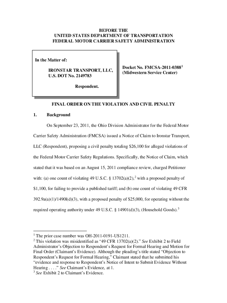 Fillable Online Federal Motor Carrier Safety Administration, DOT375.505