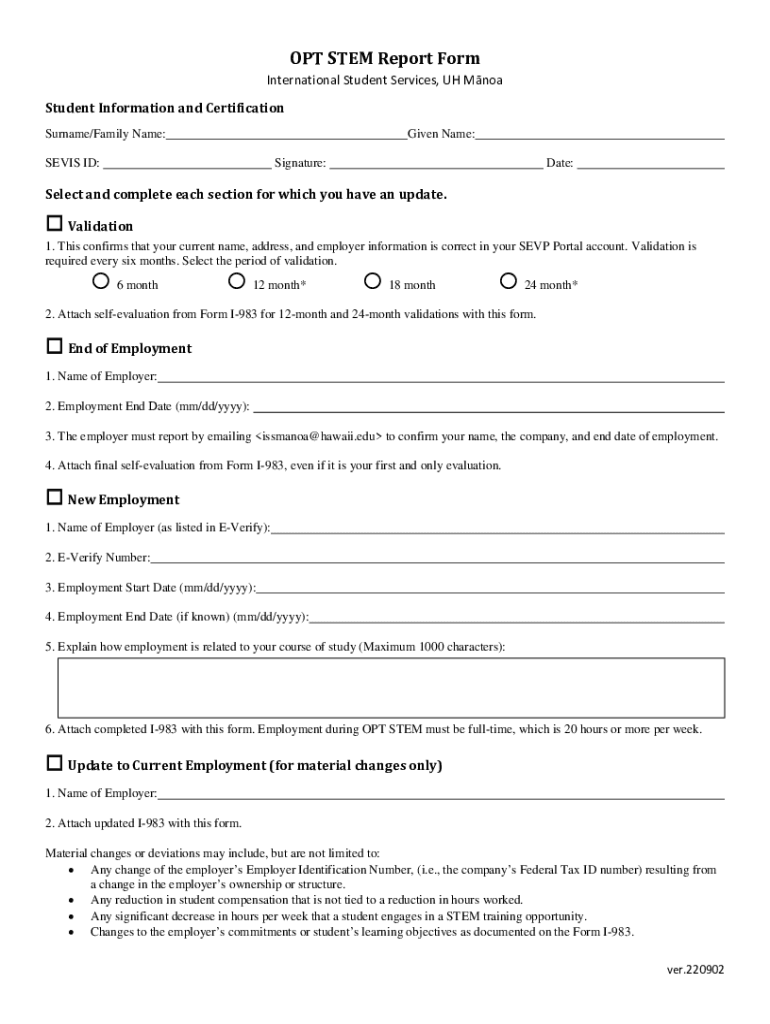 Fillable Online STEM OPT VALIDATION REPORT FORM Fax Email Print PdfFiller fillable-online-stem-opt-validation-report-form-fax-email-print-pdffiller