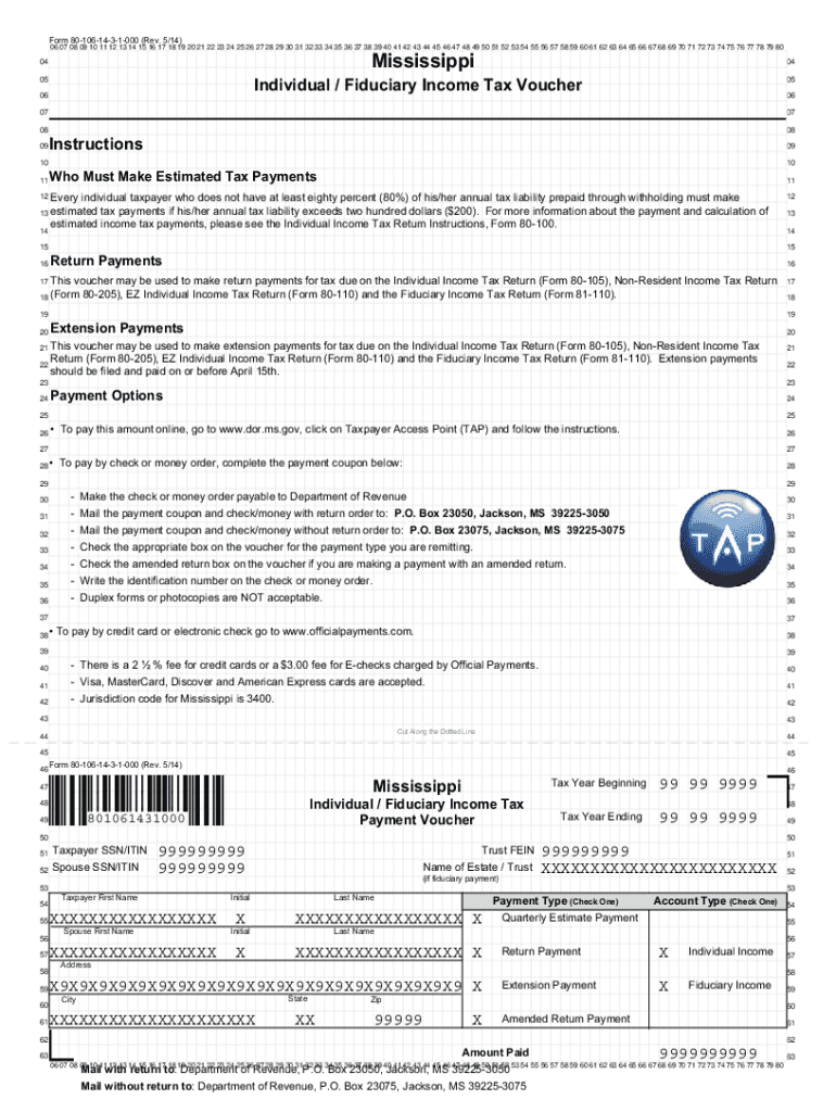 Fillable Online Individual / Fiduciary Tax Voucher Mississippi
