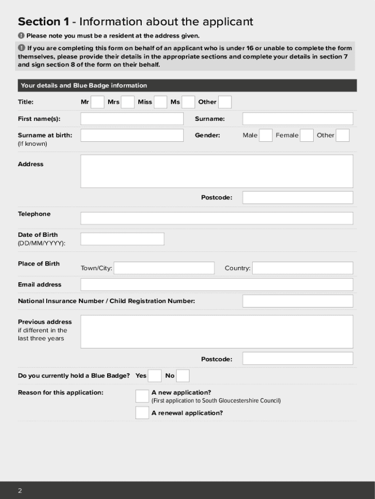 Fillable Online Blue Badge Application Form Fax Email Print PdfFiller