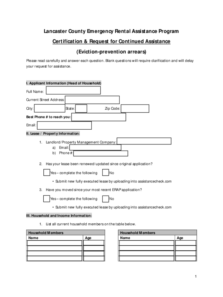 Fillable Online Emergency Rental Assistance Program Lancaster King