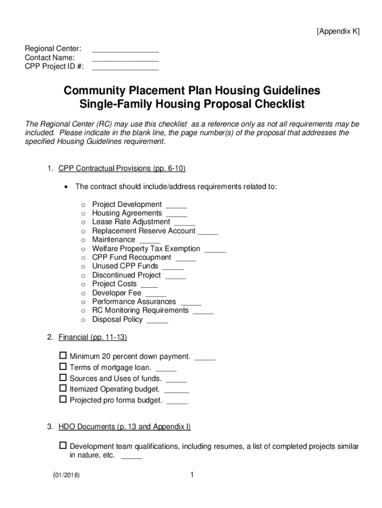 Fillable Online CPP Housing Guidelines Appendix K Proposal Checklist