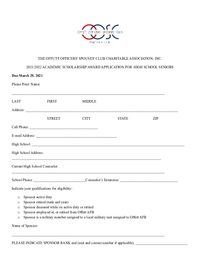 Fillable Online Offutt Officers' Spouses' Club High School Seniors
