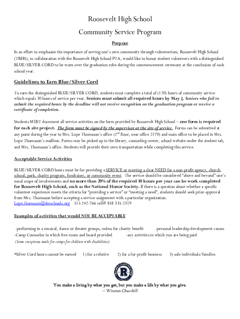 Fillable Online Roosevelt Dmschools Community Service Programs In High fillable-online-roosevelt-dmschools-community-service-programs-in-high