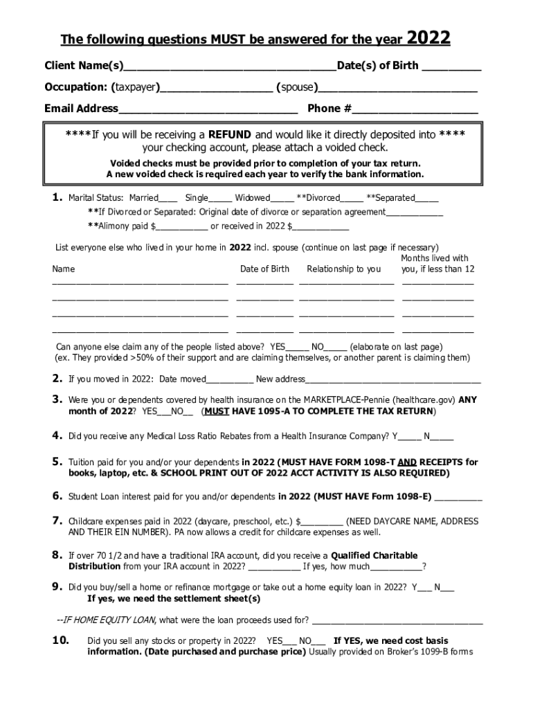 Fillable Online 2022 Tax Client Information Sheet Dependents you