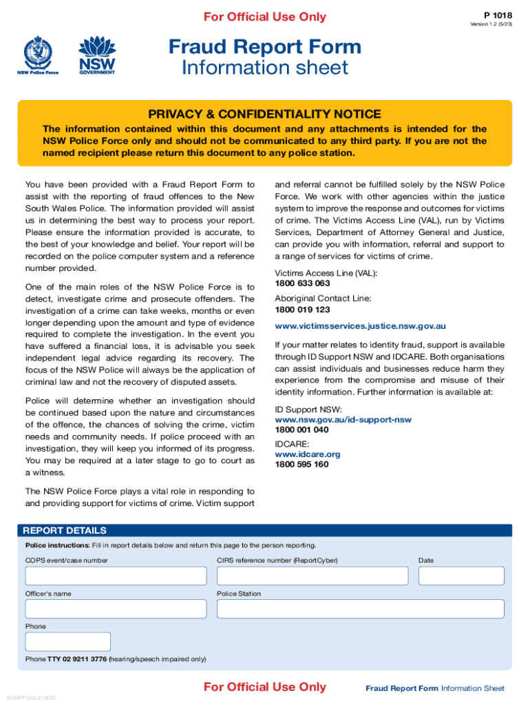 Fillable Online NSW Police Force Fraud Report Form Fax Email Print