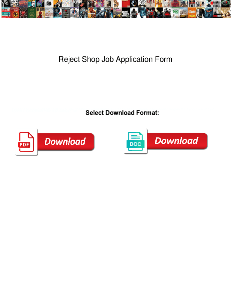 Fillable Online Reject Shop Job Application Form. Reject Shop Job