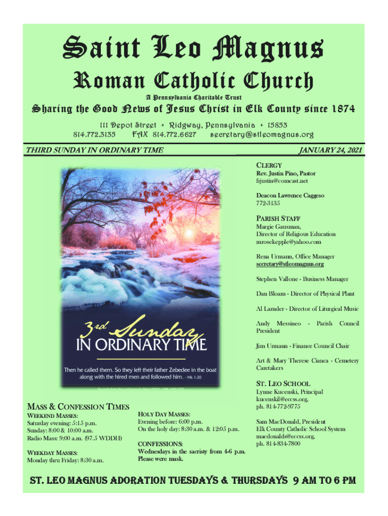 Fillable Online Church of St. Leo Magnus, Ridgway, Pennsylvania, USA