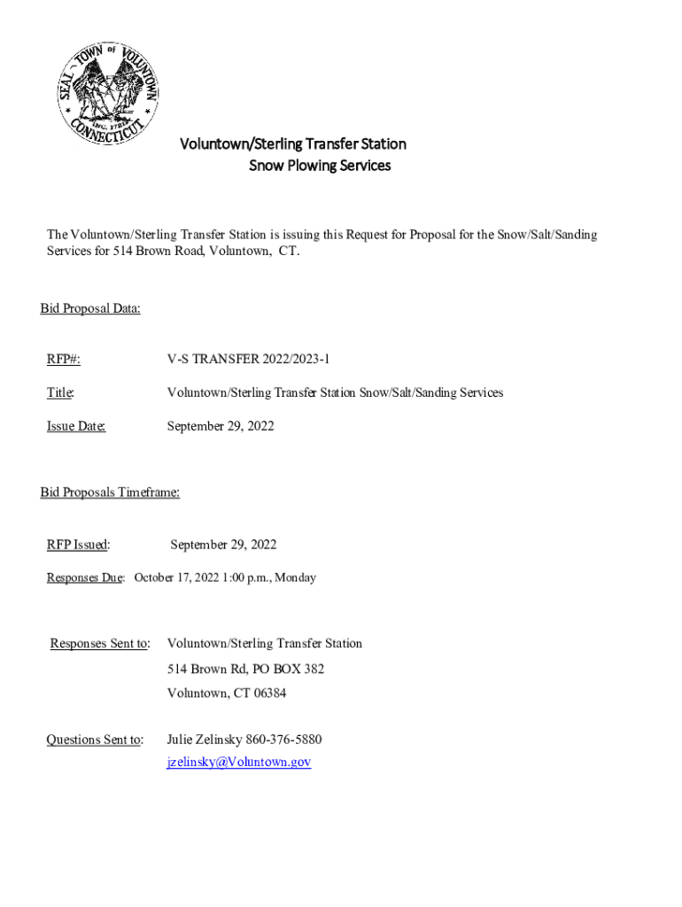 Fillable Online Voluntown/Sterling Transfer Station Snow Plowing