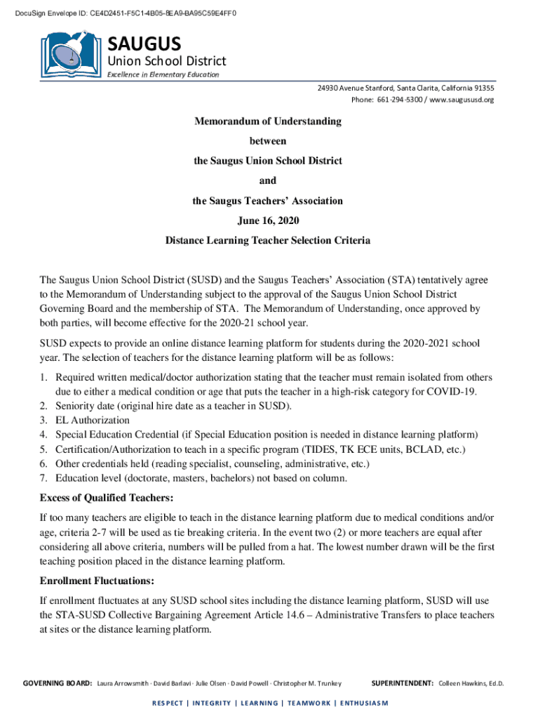 Fillable Online 20202021 Distance Learning Teacher Selection Criteria