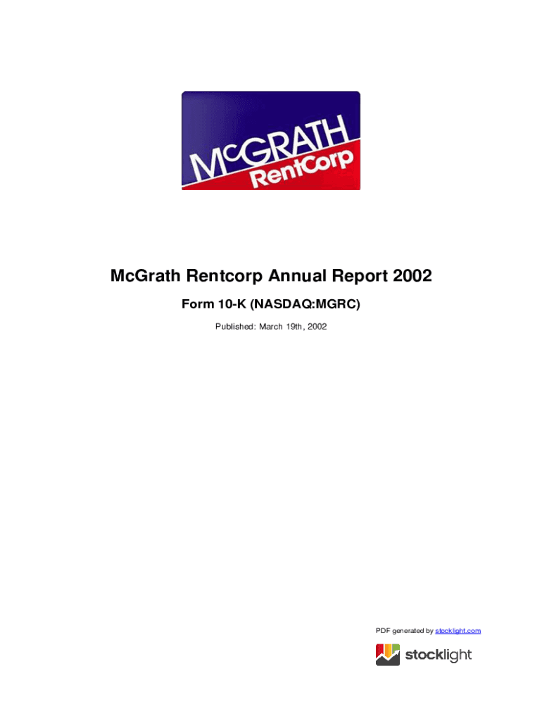 Fillable Online MCGRATH RENTCORP Form 10K Annual Report Filed Fax