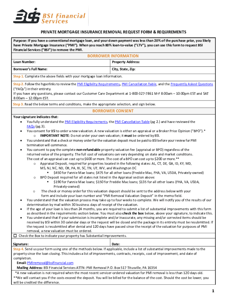 Fillable Online PMI Removal Info Sheet and Request Form (Revised 08