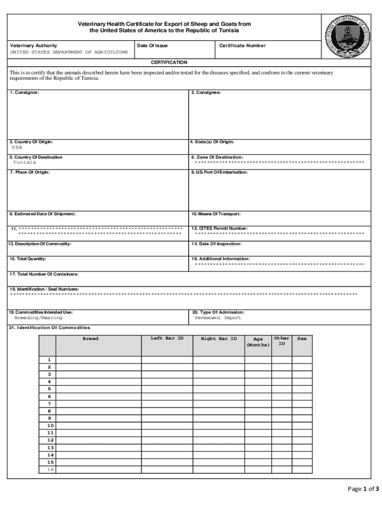 Fillable Online Health Certificates for the Export of Livestock to