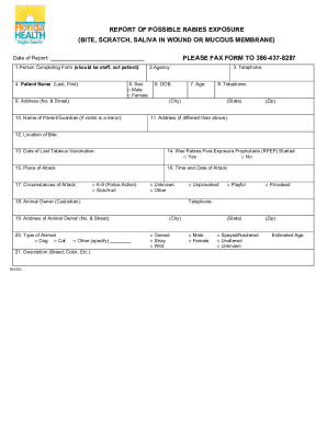 Fillable Online report of possible rabies exposure (bite, scratch