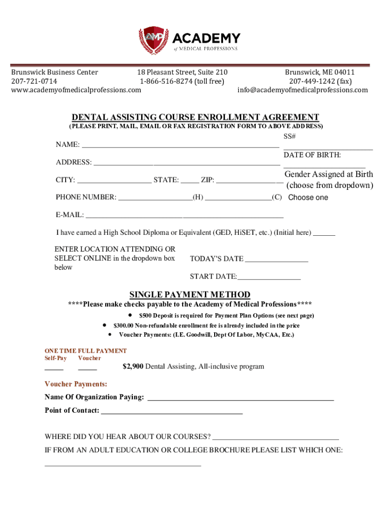 Fillable Online Dental Assisting Certificate Program Fax Email Print
