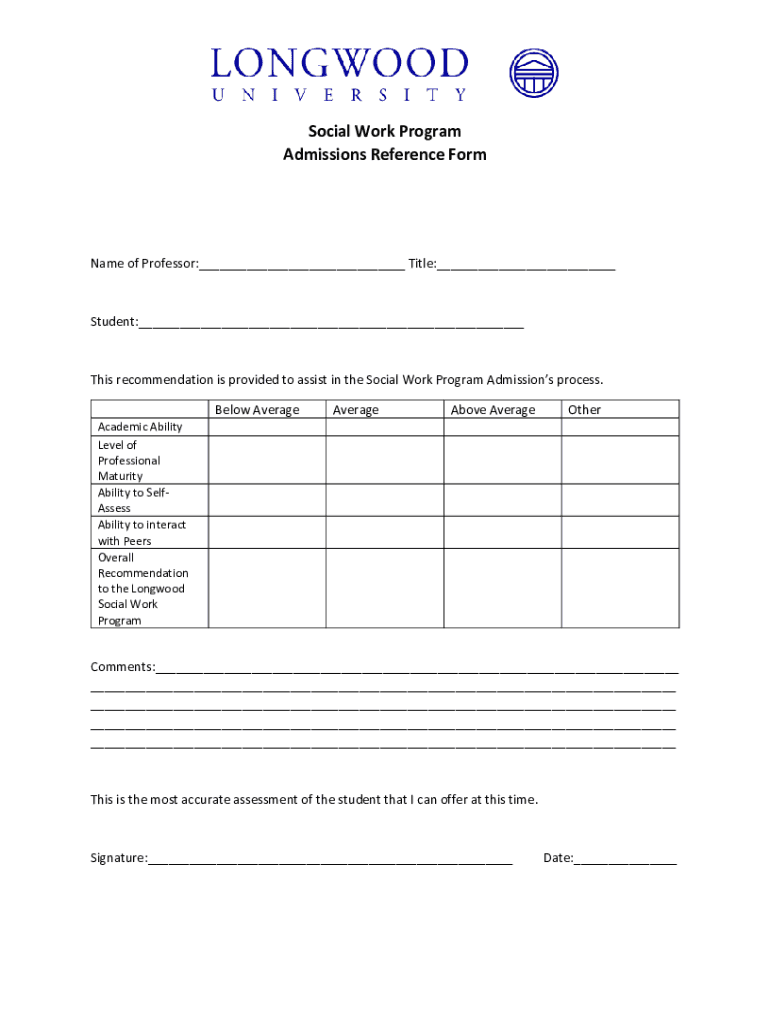 Fillable Online Social Work Application Reference Formdoh DC Health