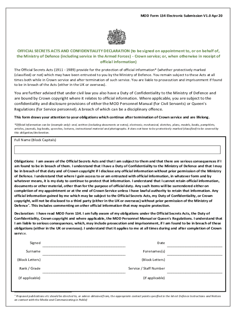 Fillable Online Mod Form 134 - Fill Out and Sign Printable PDF Template ...
