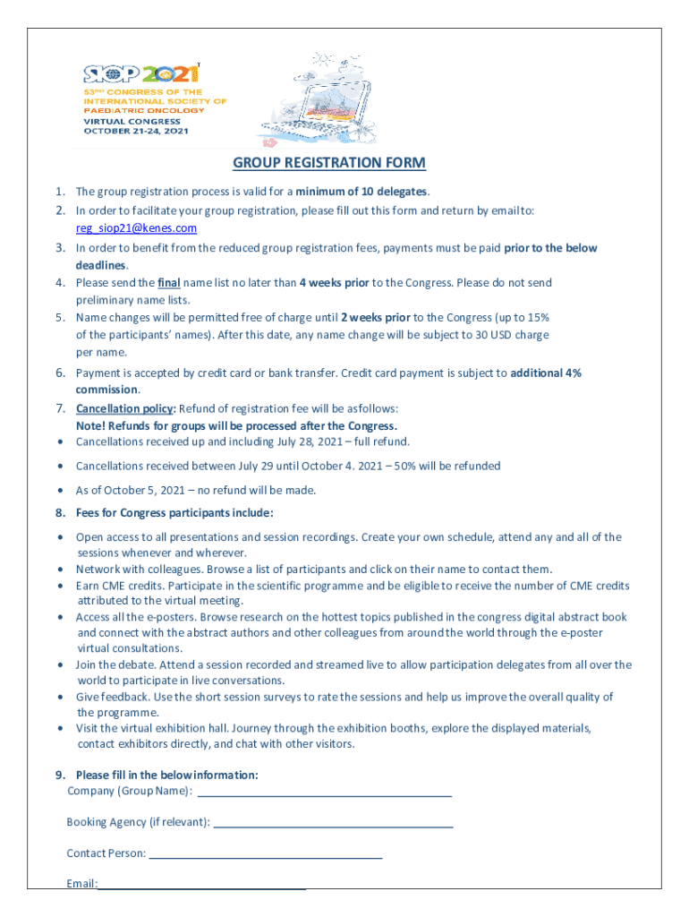 Fillable Online SIOP 21 GroupRegistrationForm Fax Email Print pdfFiller