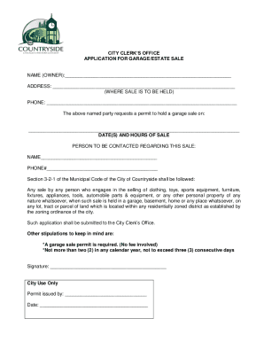 garage sale permit application