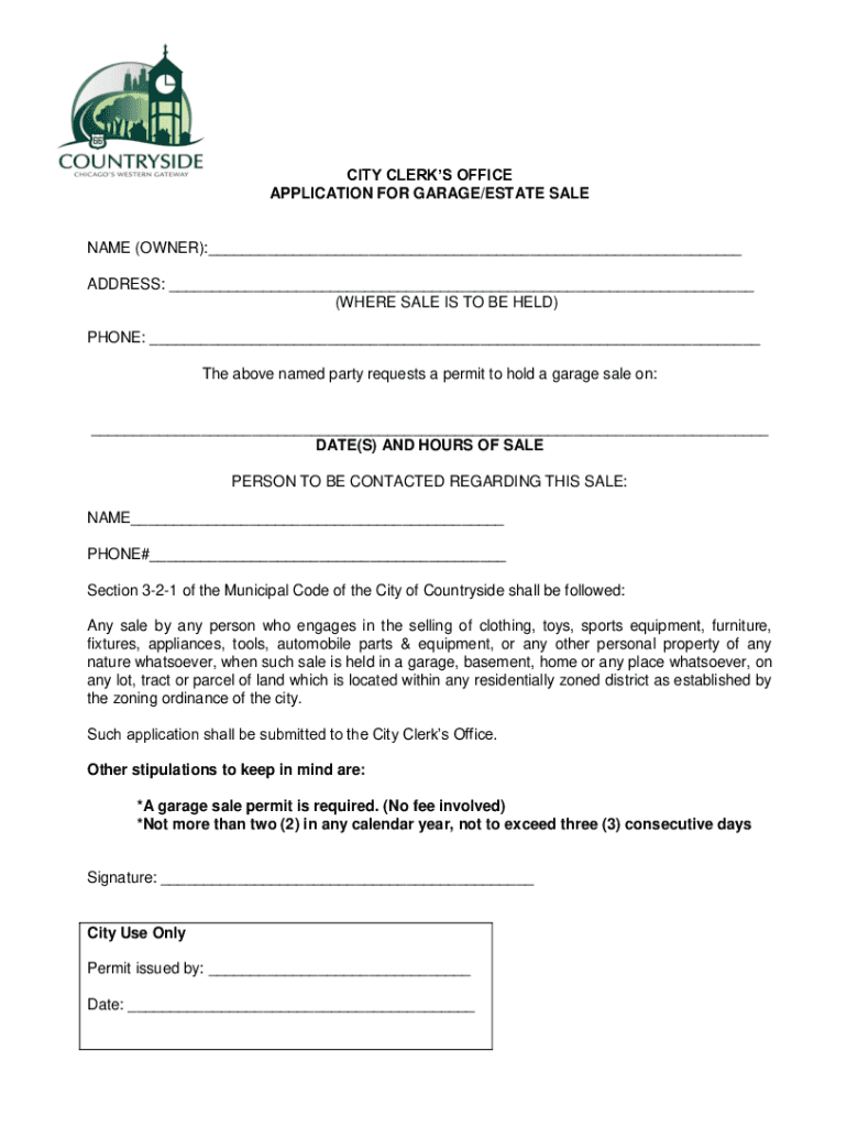 Fillable Online garage sale permit application Fax Email Print pdfFiller