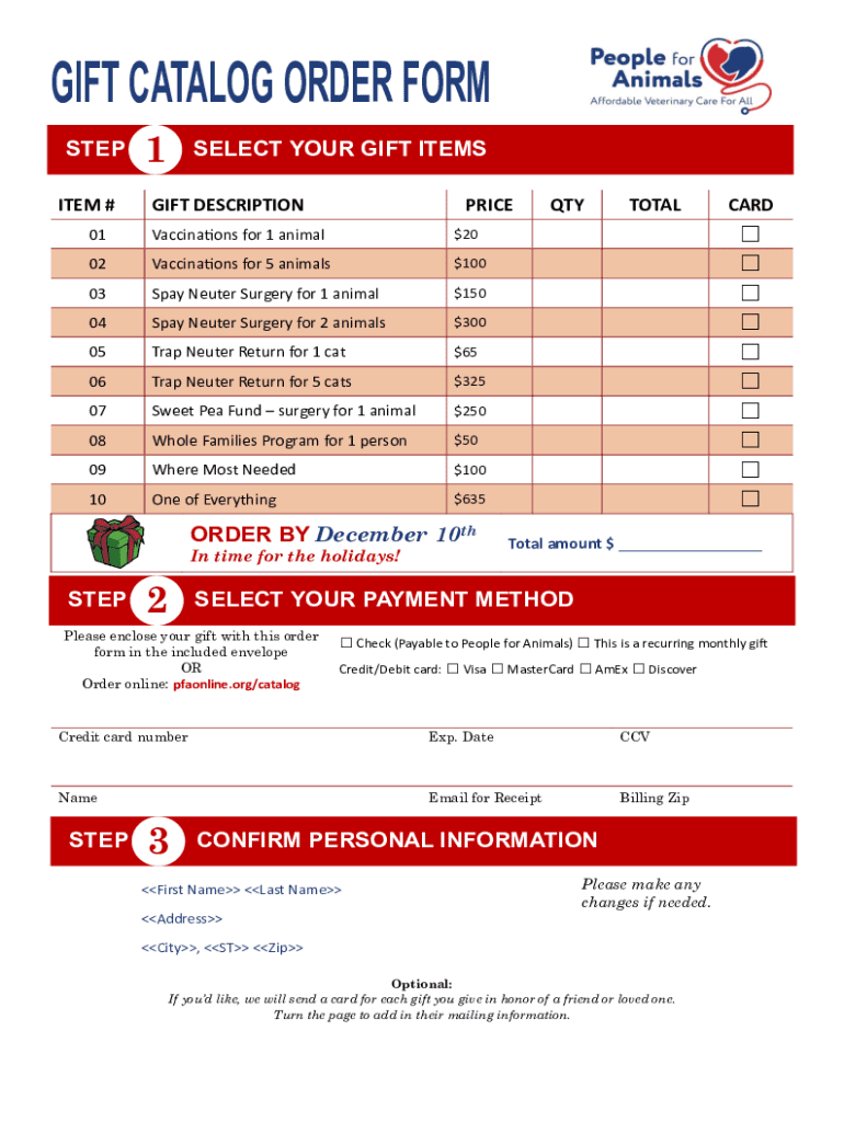 Fillable Online GIFT CATALOG ORDER FORM Fax Email Print pdfFiller