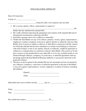 NON-COLLUSION AFFIDAVIT State of Connecticut County of ; being ...