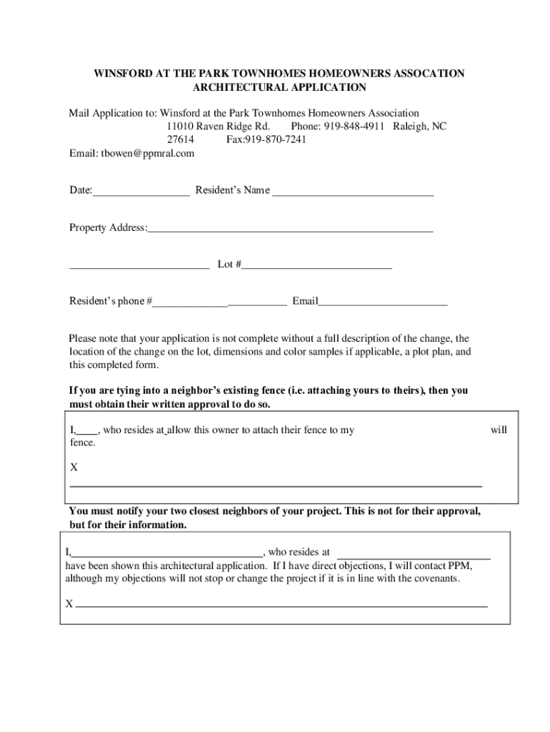 Fillable Online Winsford at the Park Architectural Guidelines Fax