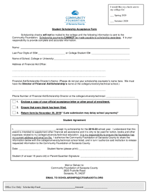 Fillable Online Student Scholarship Acceptance Form Fax Email Print ...