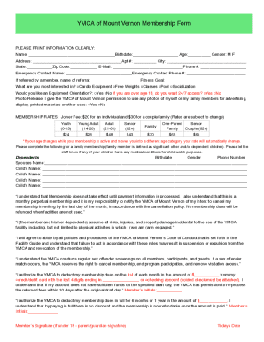 Fillable Online YMCA of Mount Vernon Membership Form Fax Email Print ...